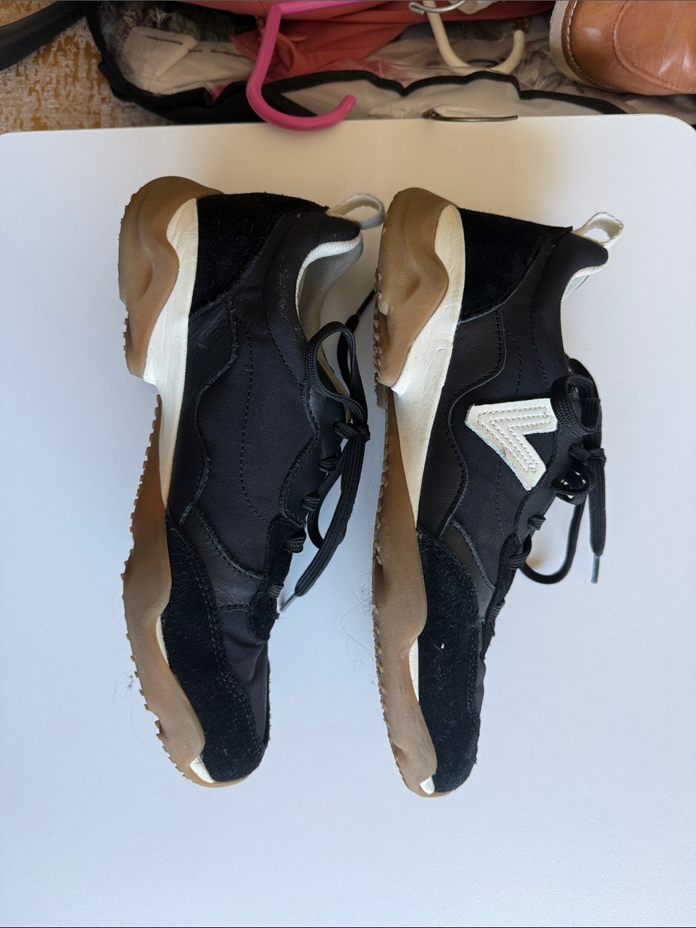 Size 8 Vionic Sneakers Black Sneaker with Gum Sole and White V Logo